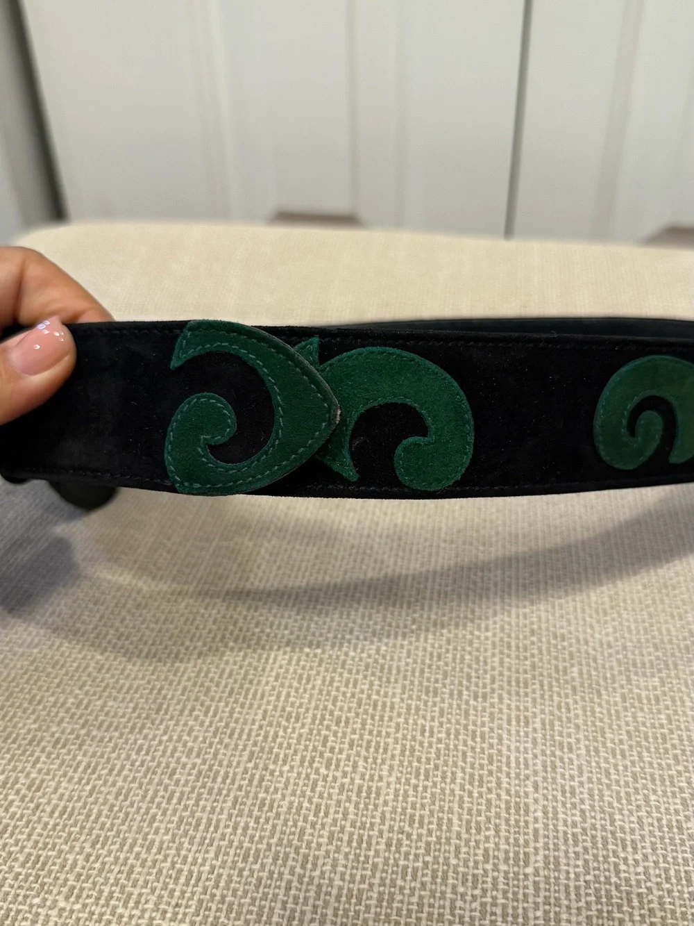 Vintage Escada Suede Black Green Belt Women’s Size S Made In Italy